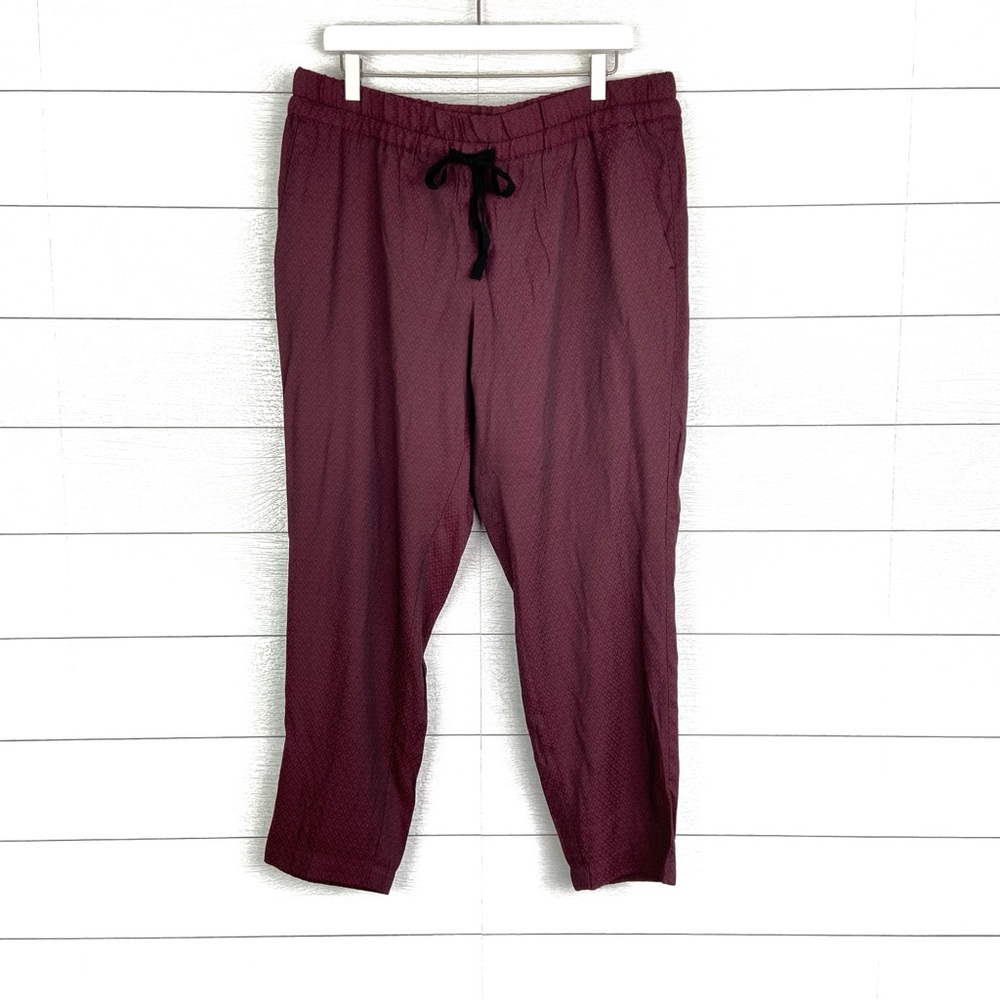 NWT LOFT Pull On Relaxed Drawstring Pant Print Office Work Large Maroon Red